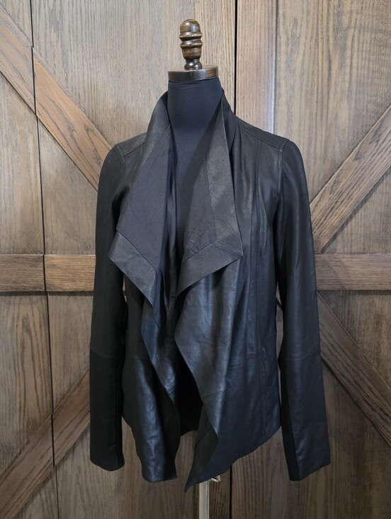 Vince Jackets & Blazers - Vince Black Draped Leather Jacket with Waterfall Front